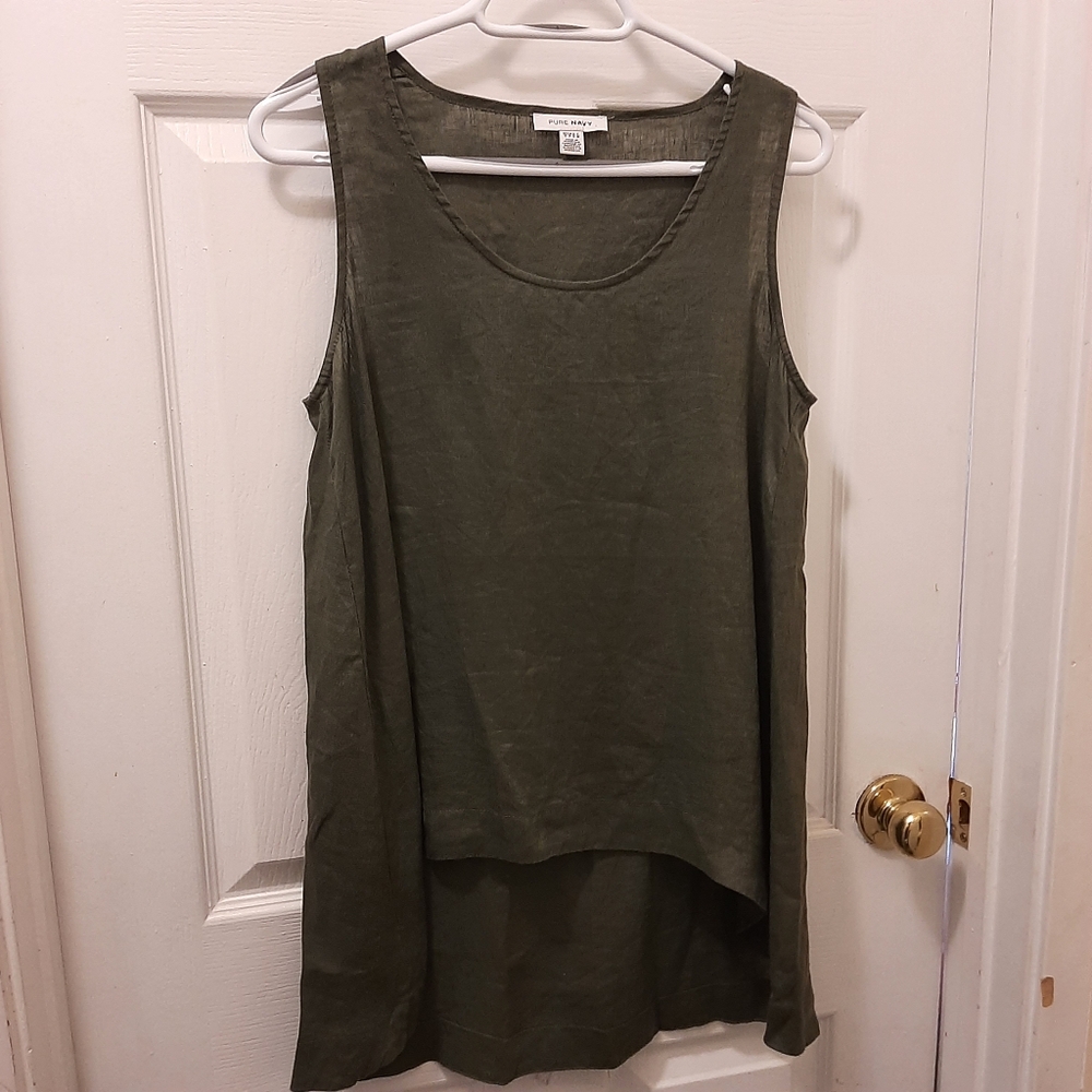 Pure Navy Brand Linen Hi/Low Tank Top